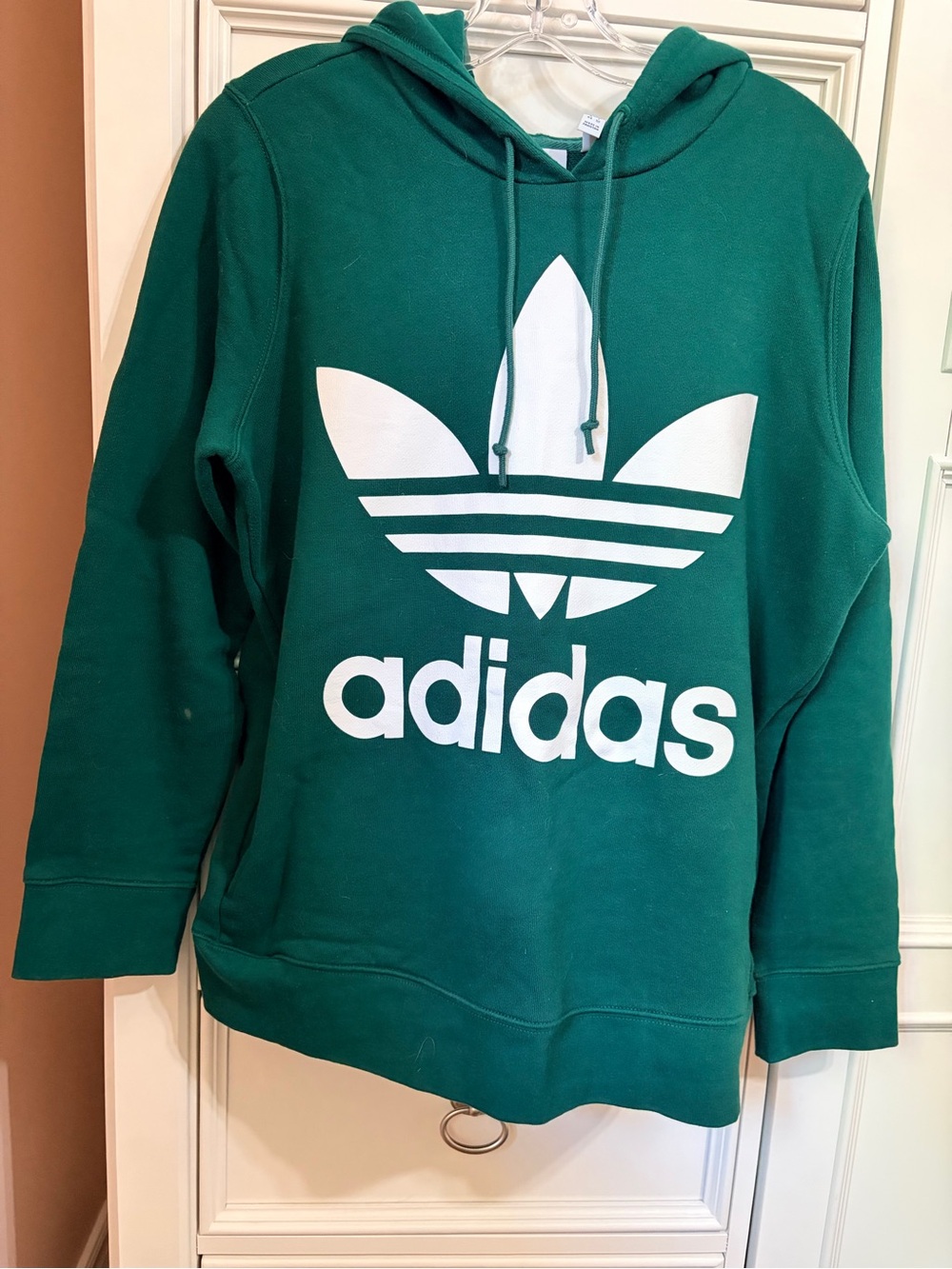 ADIDAS Classic Pullover Hoodie, green with white logo, French Terry, large